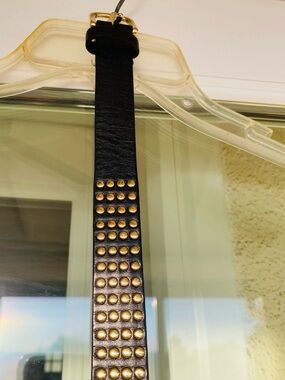 Linea Pelle Collection Black Genuine Leather Gold Studded Belt Large